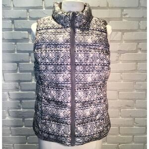 New Ruff Hewn Fair Isle Gray Print Puffer Vest Petite Large